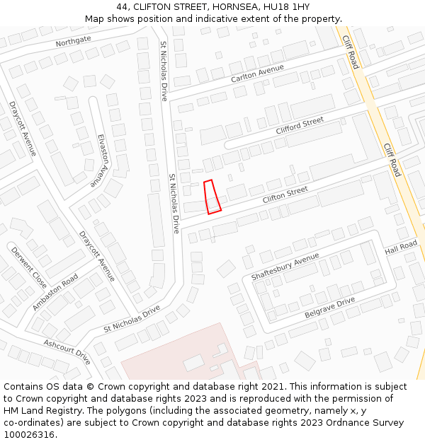 44, CLIFTON STREET, HORNSEA, HU18 1HY: Location map and indicative extent of plot