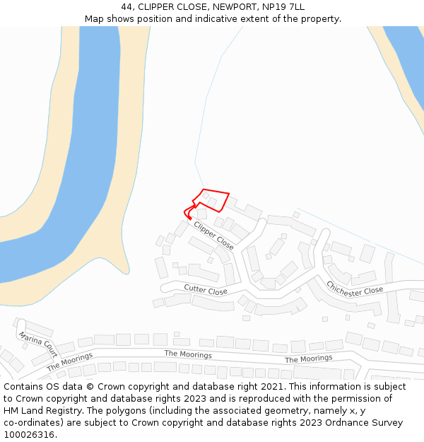 44, CLIPPER CLOSE, NEWPORT, NP19 7LL: Location map and indicative extent of plot