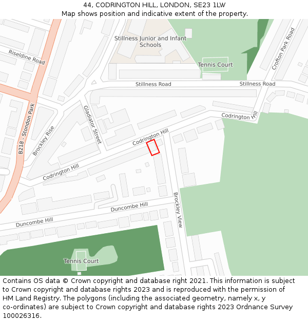 44, CODRINGTON HILL, LONDON, SE23 1LW: Location map and indicative extent of plot