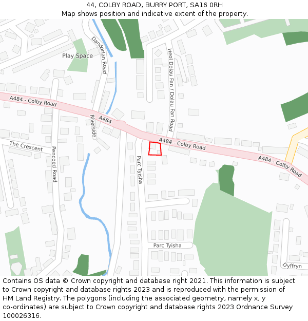 44, COLBY ROAD, BURRY PORT, SA16 0RH: Location map and indicative extent of plot