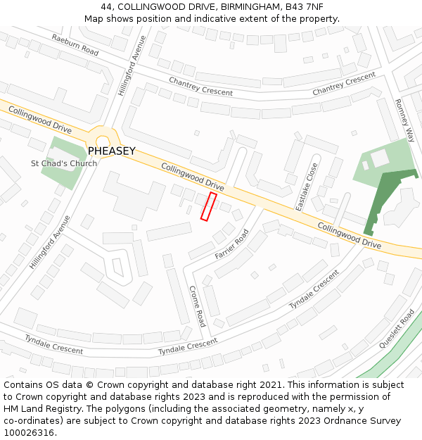 44, COLLINGWOOD DRIVE, BIRMINGHAM, B43 7NF: Location map and indicative extent of plot