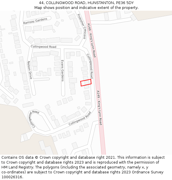 44, COLLINGWOOD ROAD, HUNSTANTON, PE36 5DY: Location map and indicative extent of plot