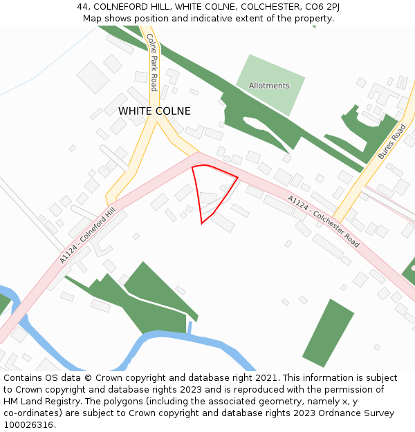 44, COLNEFORD HILL, WHITE COLNE, COLCHESTER, CO6 2PJ: Location map and indicative extent of plot