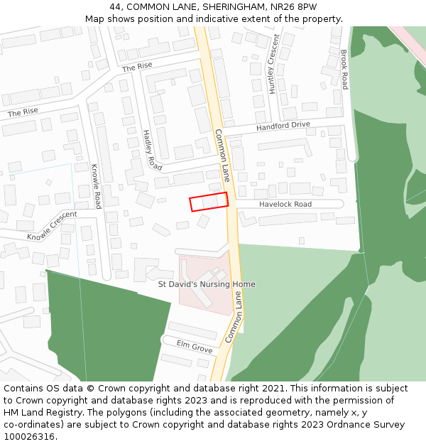 44, COMMON LANE, SHERINGHAM, NR26 8PW: Location map and indicative extent of plot