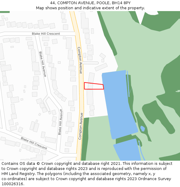 44, COMPTON AVENUE, POOLE, BH14 8PY: Location map and indicative extent of plot