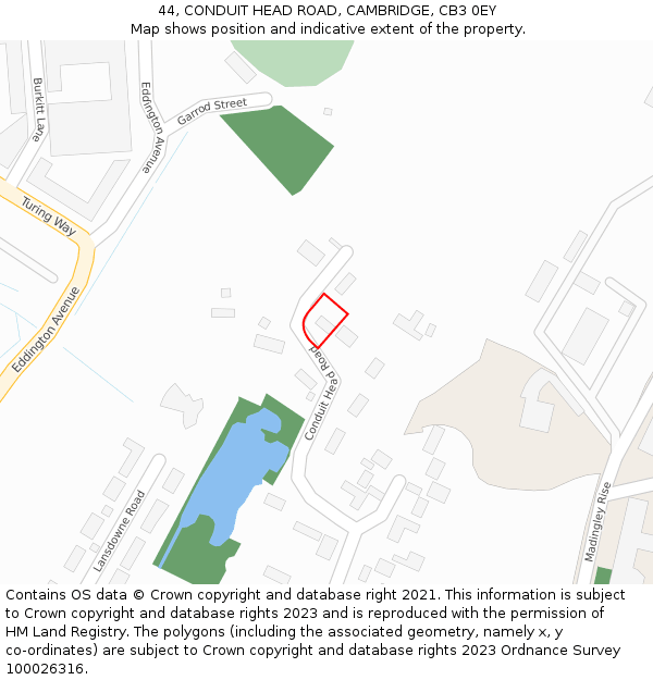 44, CONDUIT HEAD ROAD, CAMBRIDGE, CB3 0EY: Location map and indicative extent of plot