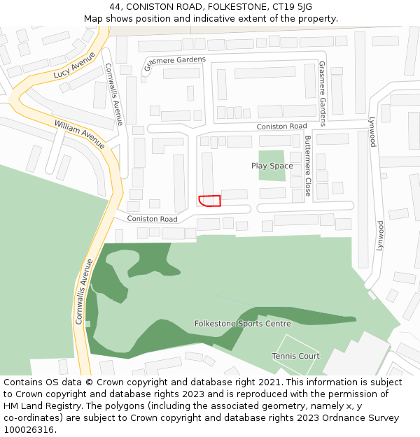 44, CONISTON ROAD, FOLKESTONE, CT19 5JG: Location map and indicative extent of plot