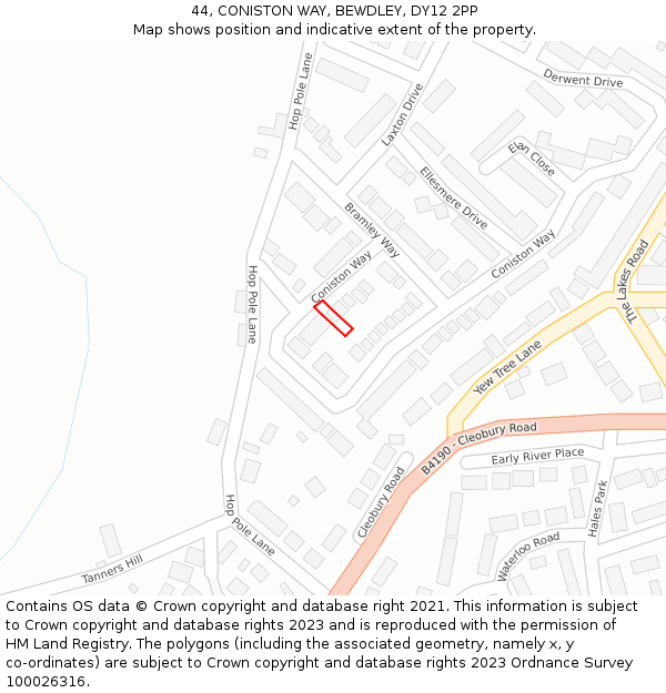 44, CONISTON WAY, BEWDLEY, DY12 2PP: Location map and indicative extent of plot