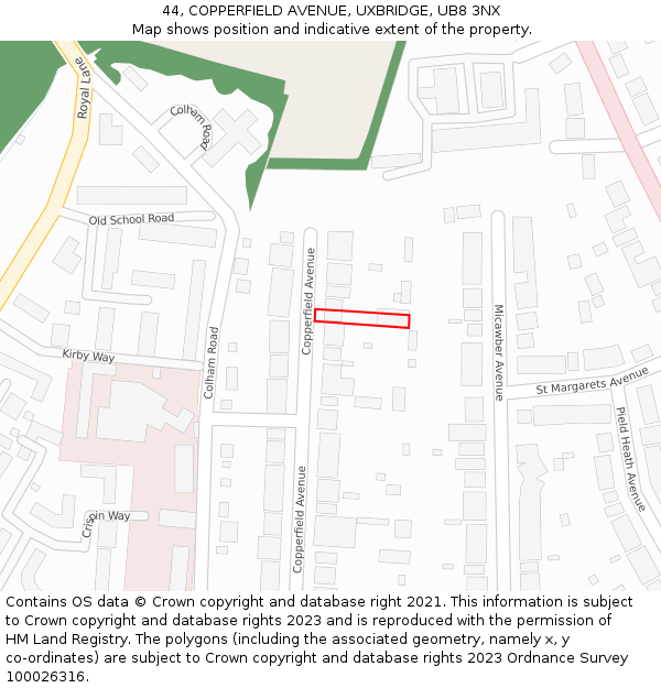 44, COPPERFIELD AVENUE, UXBRIDGE, UB8 3NX: Location map and indicative extent of plot