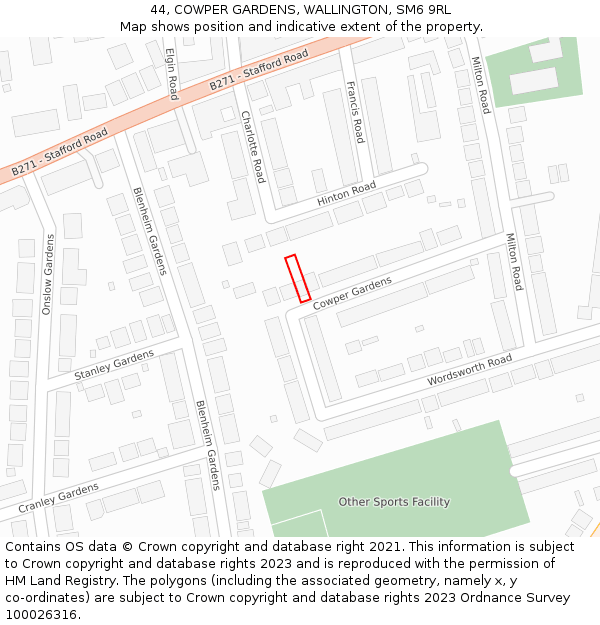 44, COWPER GARDENS, WALLINGTON, SM6 9RL: Location map and indicative extent of plot