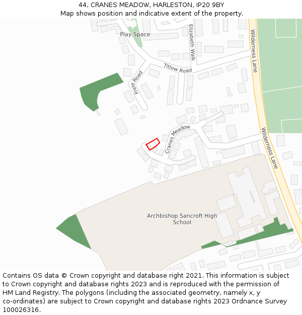 44, CRANES MEADOW, HARLESTON, IP20 9BY: Location map and indicative extent of plot