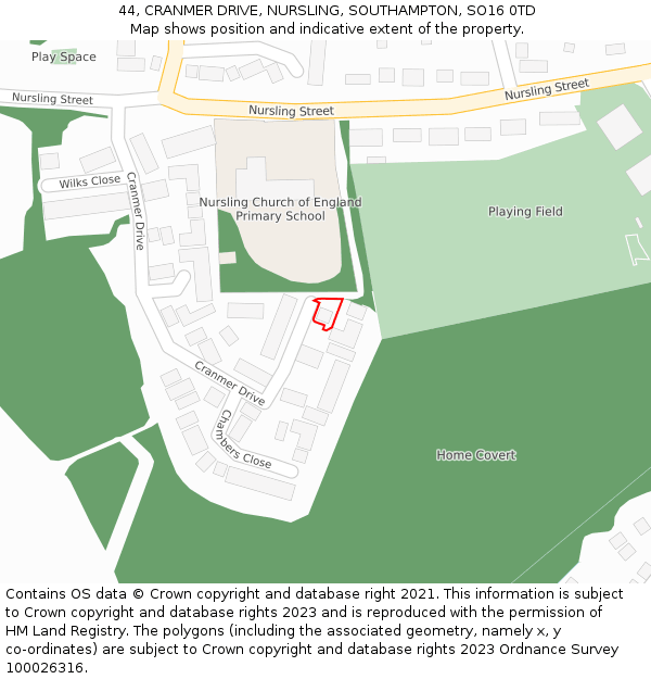 44, CRANMER DRIVE, NURSLING, SOUTHAMPTON, SO16 0TD: Location map and indicative extent of plot