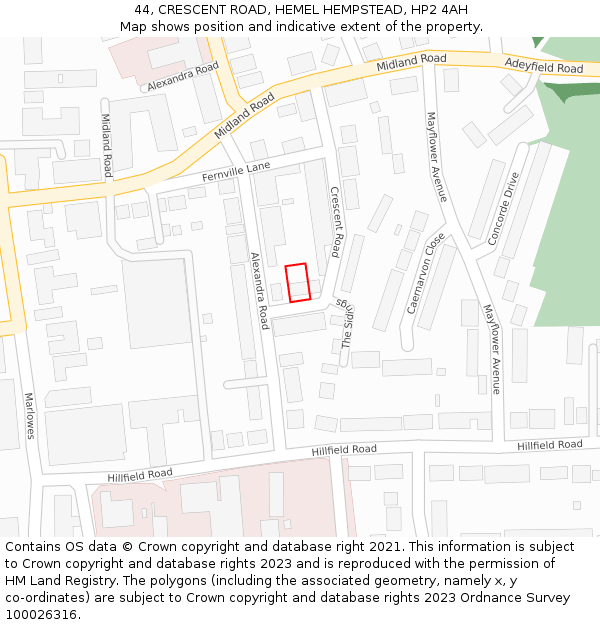 44, CRESCENT ROAD, HEMEL HEMPSTEAD, HP2 4AH: Location map and indicative extent of plot