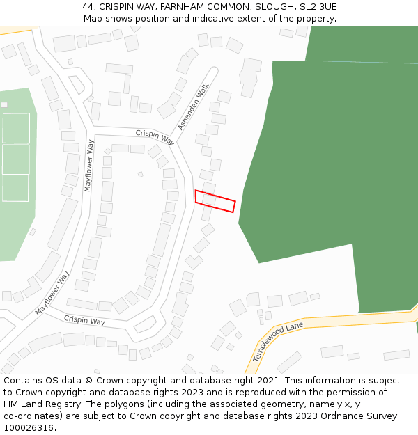 44, CRISPIN WAY, FARNHAM COMMON, SLOUGH, SL2 3UE: Location map and indicative extent of plot