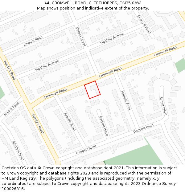 44, CROMWELL ROAD, CLEETHORPES, DN35 0AW: Location map and indicative extent of plot