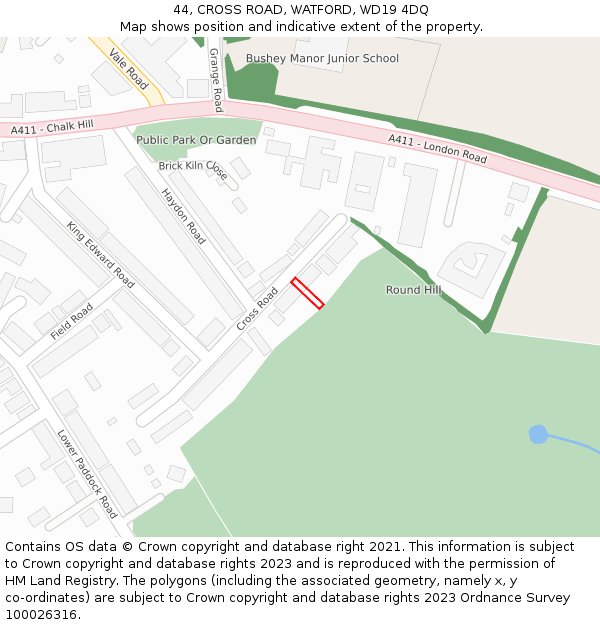 44, CROSS ROAD, WATFORD, WD19 4DQ: Location map and indicative extent of plot