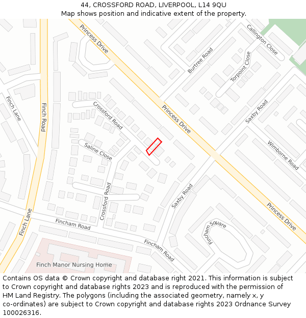 44, CROSSFORD ROAD, LIVERPOOL, L14 9QU: Location map and indicative extent of plot