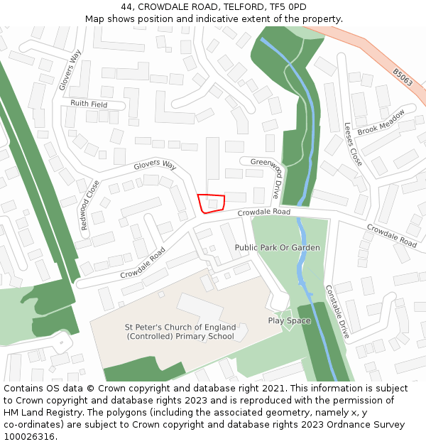44, CROWDALE ROAD, TELFORD, TF5 0PD: Location map and indicative extent of plot