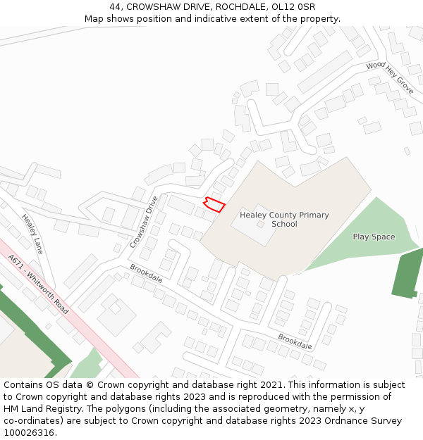 44, CROWSHAW DRIVE, ROCHDALE, OL12 0SR: Location map and indicative extent of plot