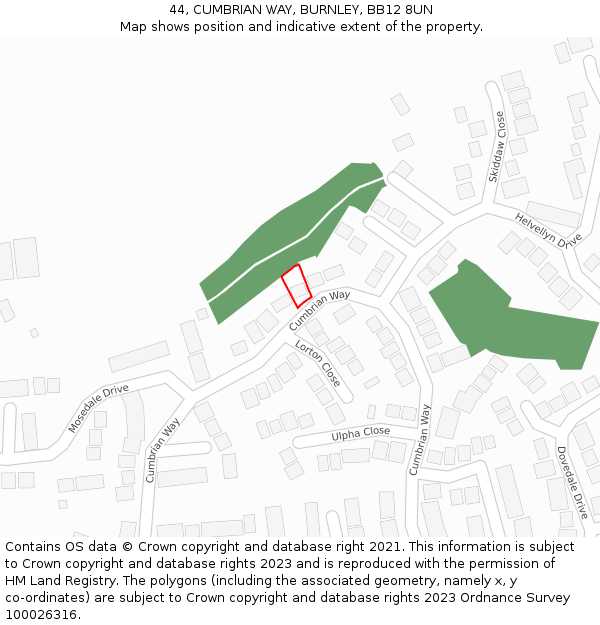 44, CUMBRIAN WAY, BURNLEY, BB12 8UN: Location map and indicative extent of plot