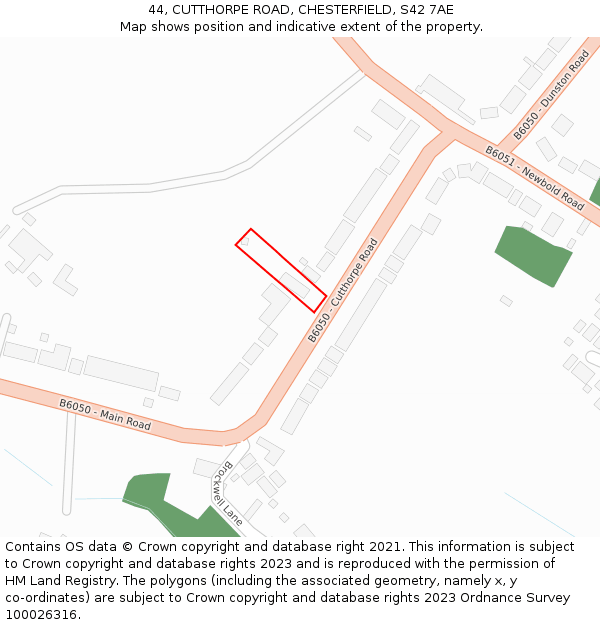 44, CUTTHORPE ROAD, CHESTERFIELD, S42 7AE: Location map and indicative extent of plot