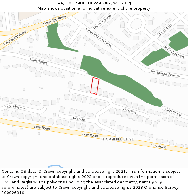 44, DALESIDE, DEWSBURY, WF12 0PJ: Location map and indicative extent of plot