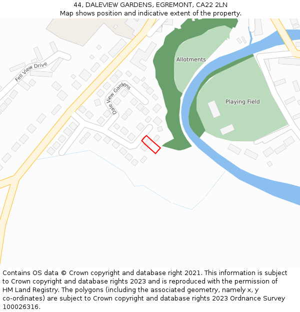 44, DALEVIEW GARDENS, EGREMONT, CA22 2LN: Location map and indicative extent of plot