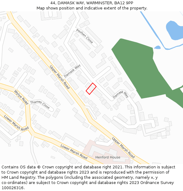 44, DAMASK WAY, WARMINSTER, BA12 9PP: Location map and indicative extent of plot