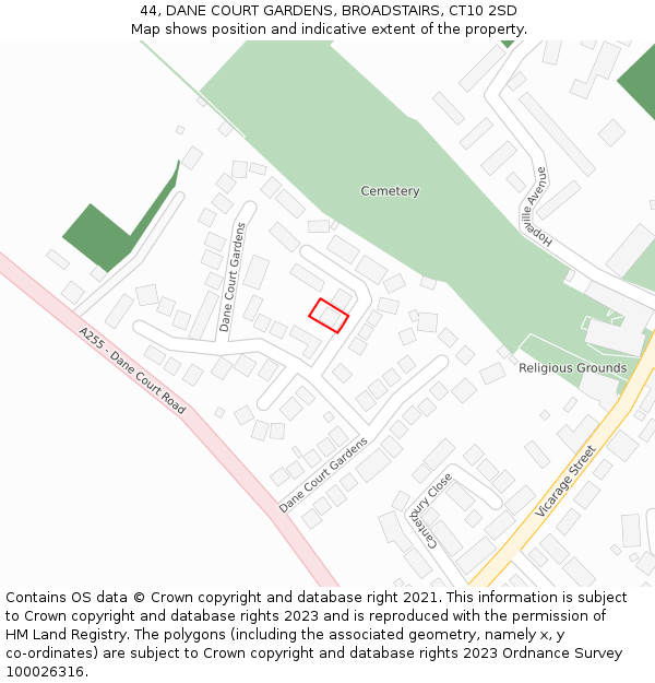 44, DANE COURT GARDENS, BROADSTAIRS, CT10 2SD: Location map and indicative extent of plot