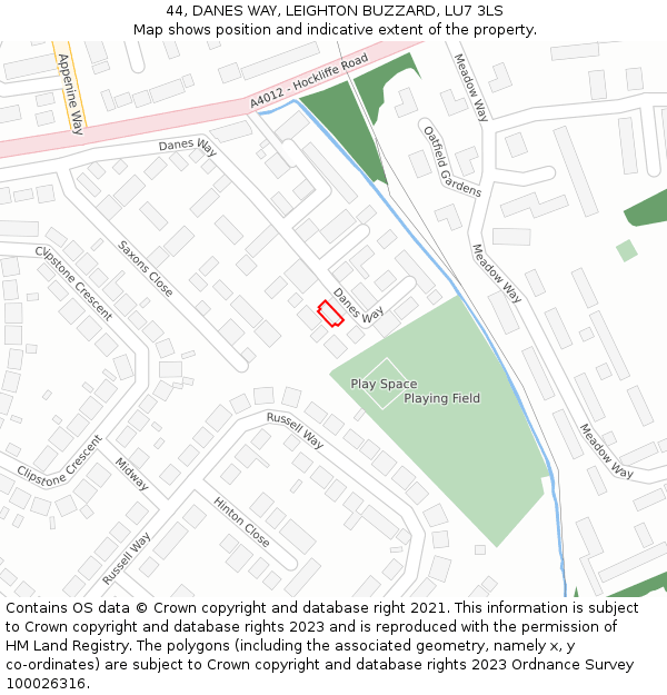 44, DANES WAY, LEIGHTON BUZZARD, LU7 3LS: Location map and indicative extent of plot