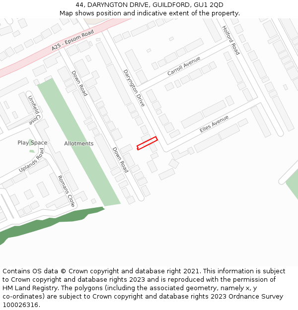 44, DARYNGTON DRIVE, GUILDFORD, GU1 2QD: Location map and indicative extent of plot