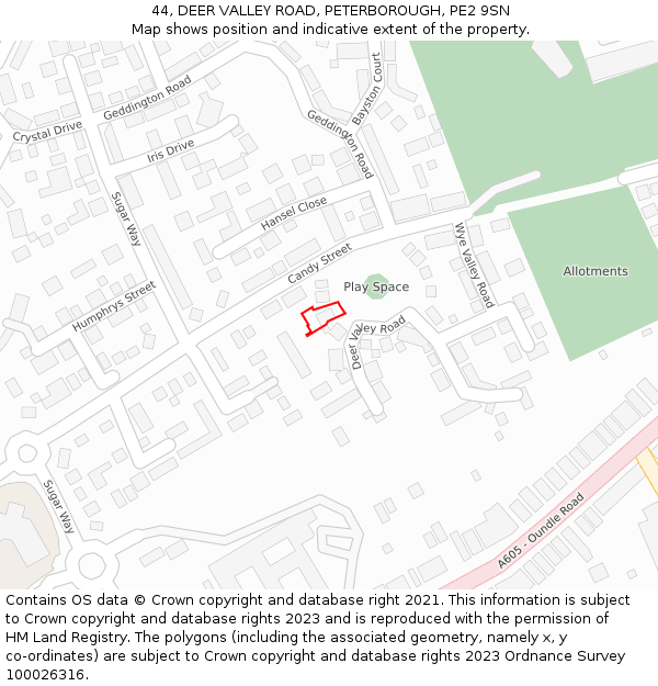 44, DEER VALLEY ROAD, PETERBOROUGH, PE2 9SN: Location map and indicative extent of plot