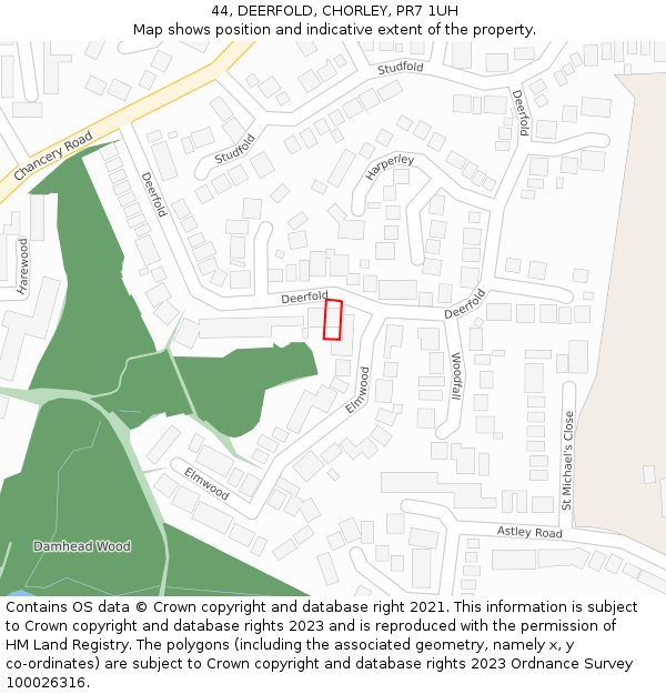 44, DEERFOLD, CHORLEY, PR7 1UH: Location map and indicative extent of plot