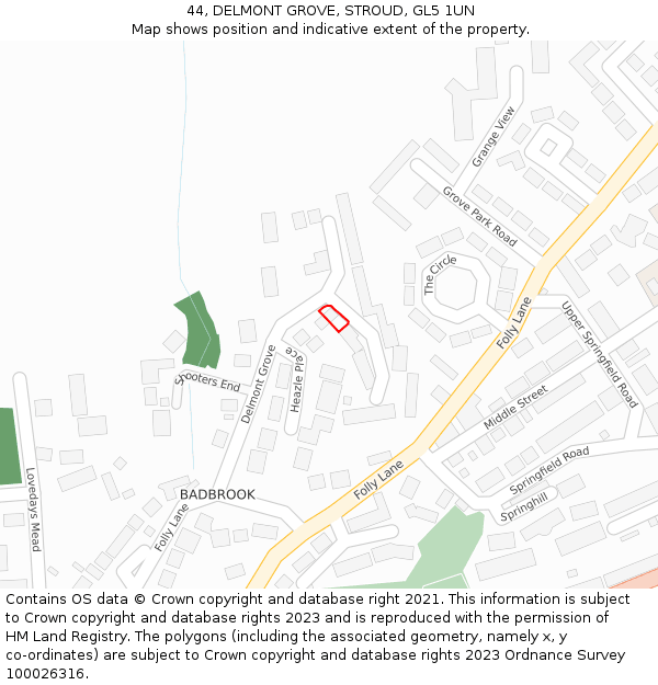 44, DELMONT GROVE, STROUD, GL5 1UN: Location map and indicative extent of plot