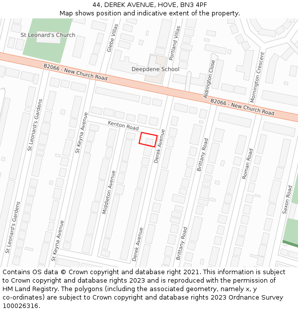 44, DEREK AVENUE, HOVE, BN3 4PF: Location map and indicative extent of plot