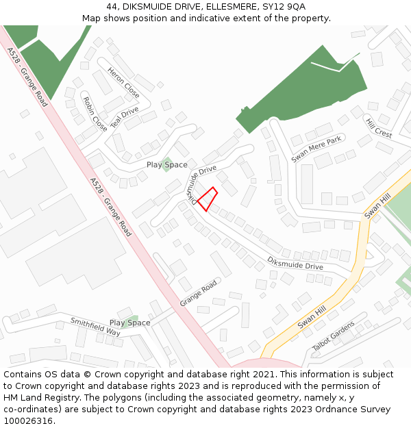 44, DIKSMUIDE DRIVE, ELLESMERE, SY12 9QA: Location map and indicative extent of plot