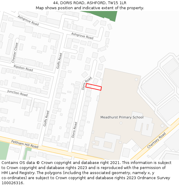 44, DORIS ROAD, ASHFORD, TW15 1LR: Location map and indicative extent of plot