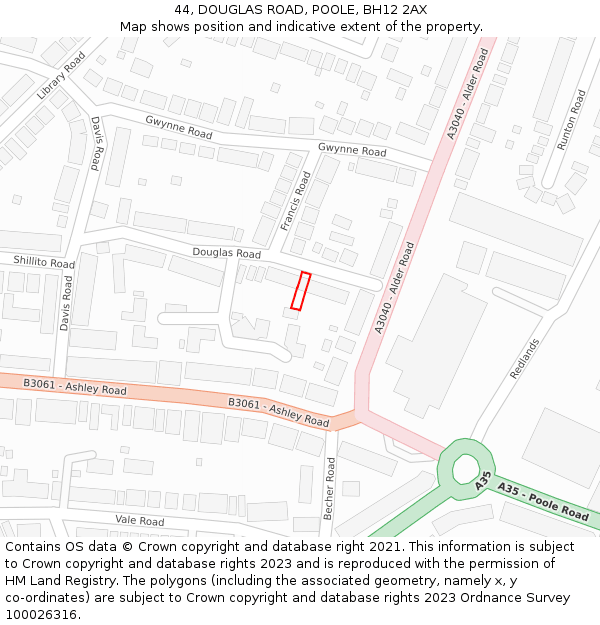 44, DOUGLAS ROAD, POOLE, BH12 2AX: Location map and indicative extent of plot