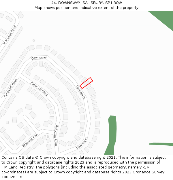 44, DOWNSWAY, SALISBURY, SP1 3QW: Location map and indicative extent of plot