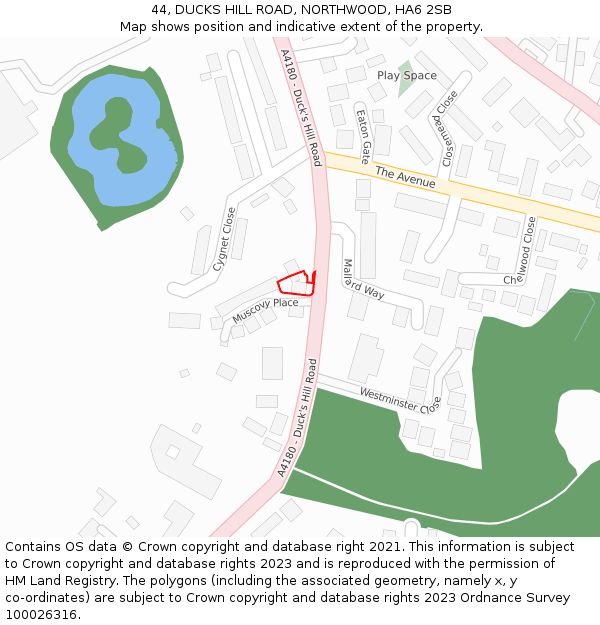 44, DUCKS HILL ROAD, NORTHWOOD, HA6 2SB: Location map and indicative extent of plot