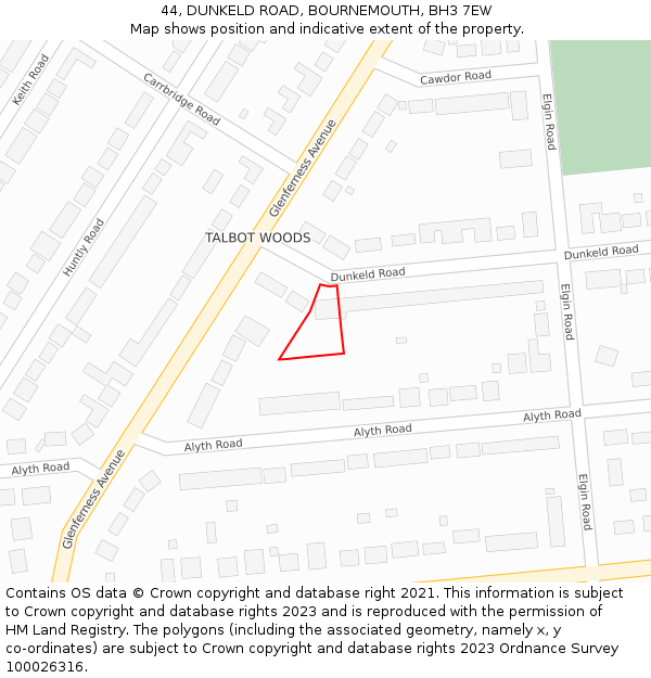 44, DUNKELD ROAD, BOURNEMOUTH, BH3 7EW: Location map and indicative extent of plot