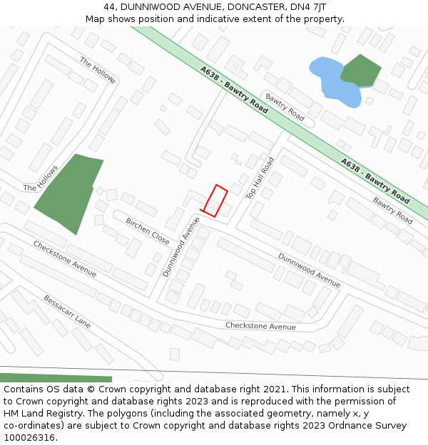 44, DUNNIWOOD AVENUE, DONCASTER, DN4 7JT: Location map and indicative extent of plot