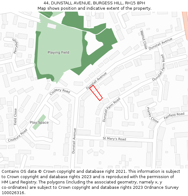 44, DUNSTALL AVENUE, BURGESS HILL, RH15 8PH: Location map and indicative extent of plot