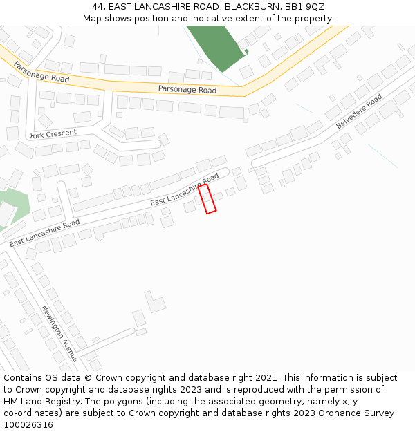 44, EAST LANCASHIRE ROAD, BLACKBURN, BB1 9QZ: Location map and indicative extent of plot