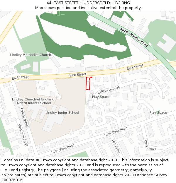 44, EAST STREET, HUDDERSFIELD, HD3 3NG: Location map and indicative extent of plot