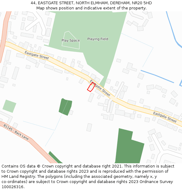 44, EASTGATE STREET, NORTH ELMHAM, DEREHAM, NR20 5HD: Location map and indicative extent of plot