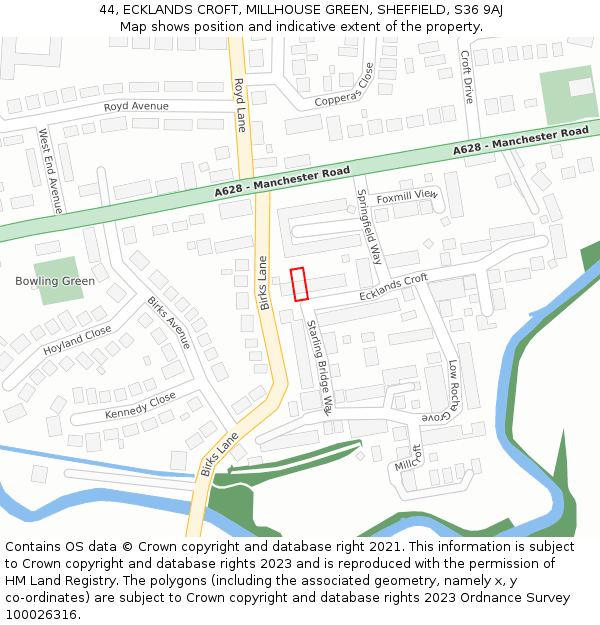 44, ECKLANDS CROFT, MILLHOUSE GREEN, SHEFFIELD, S36 9AJ: Location map and indicative extent of plot