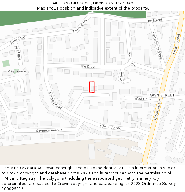 44, EDMUND ROAD, BRANDON, IP27 0XA: Location map and indicative extent of plot