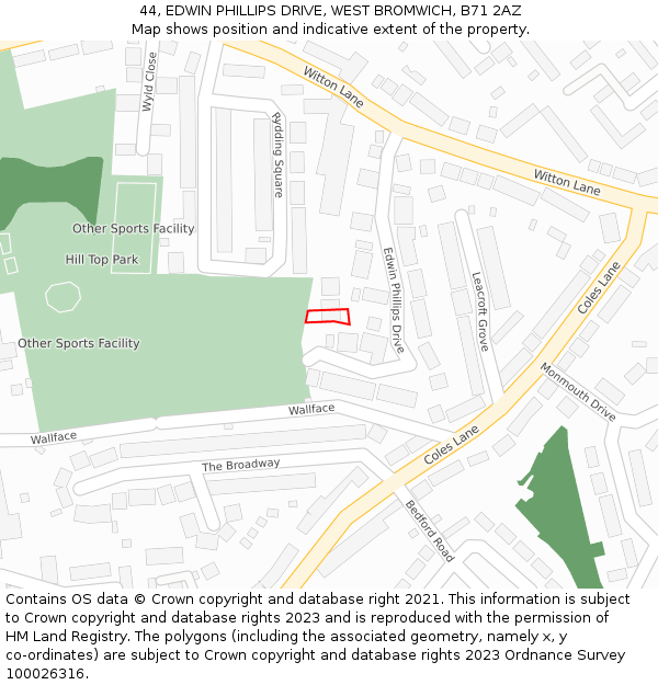 44, EDWIN PHILLIPS DRIVE, WEST BROMWICH, B71 2AZ: Location map and indicative extent of plot
