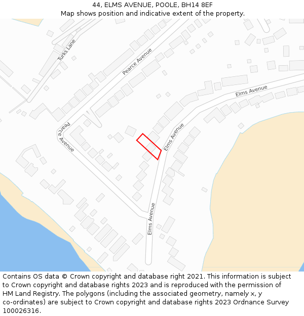 44, ELMS AVENUE, POOLE, BH14 8EF: Location map and indicative extent of plot